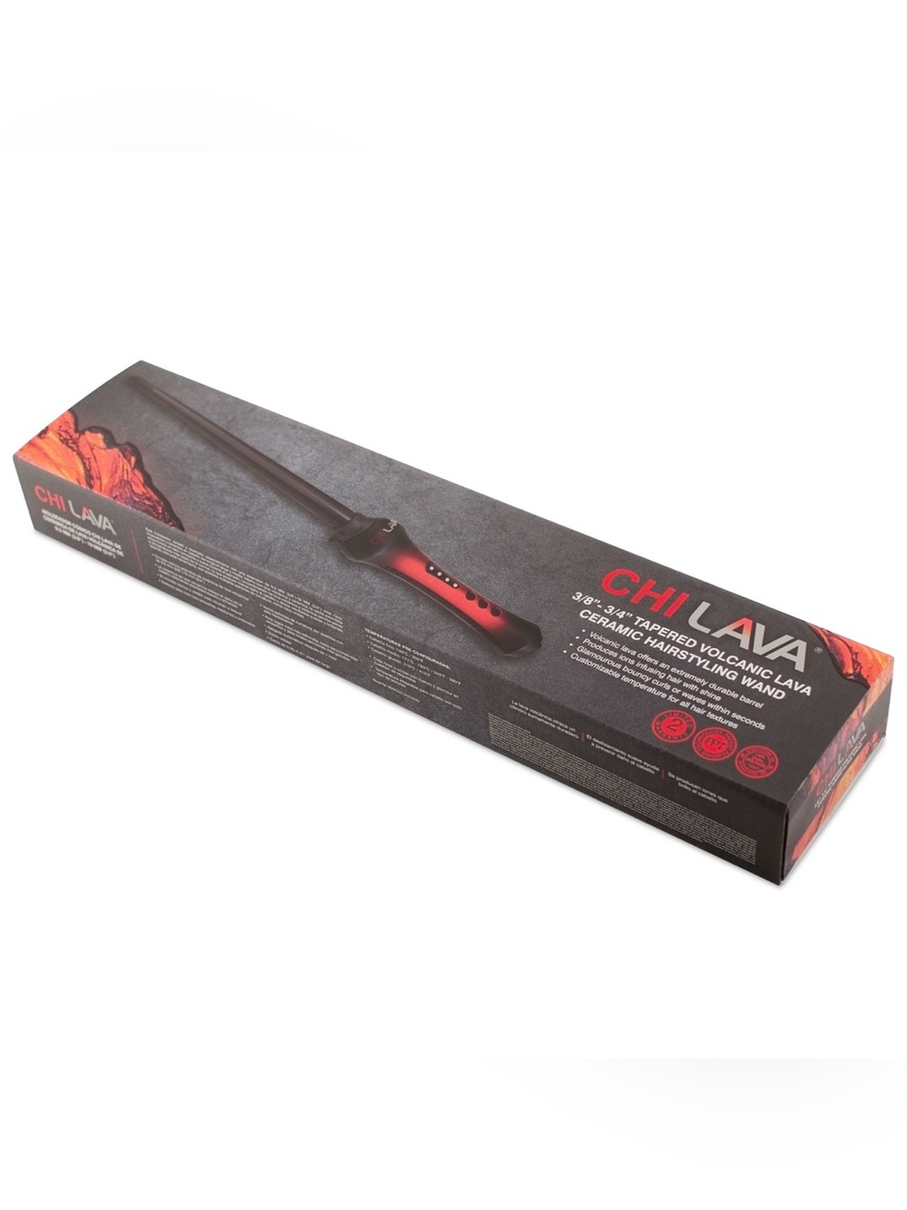 CHI Lava 3/8"-1" Tapered Volcanic Ceramic Hair Styling Wand - Black/Red